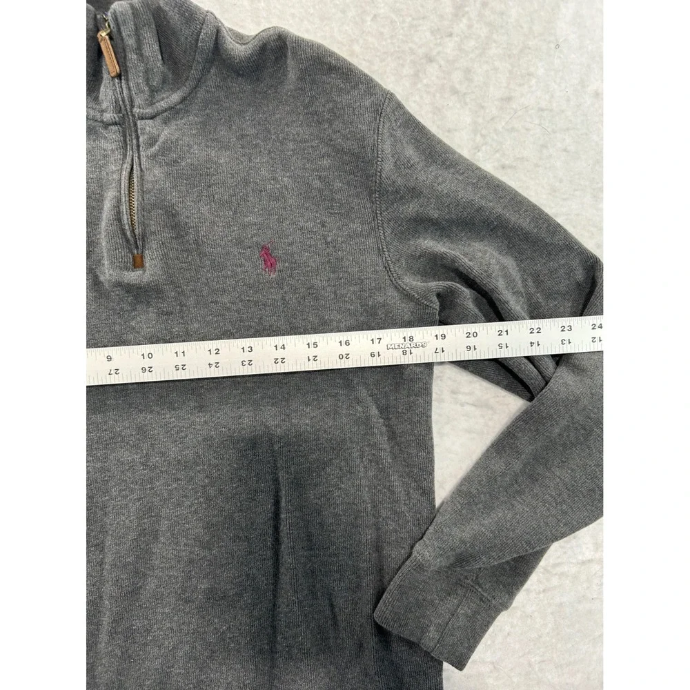 Polo Ralph Lauren Mens Gray Ribbed Quarter Zip Pullover Sweater Size S Pony Logo